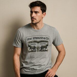 Levi's Graphic Tee Short Sleeve Crew Neck Black Lettering Heather Gray XXL